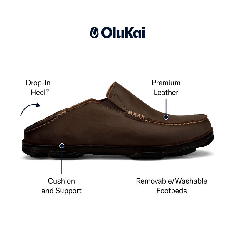 OLUKAI Moloa Men's Premium Leather Shoes, Easy Slip On & Off Design, Casual & Versatile Loafer, Drop-in Heel & Enhanced Traction, Dk Wood/Dk Java, 15 - Image 2